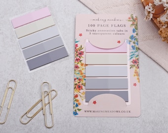 Pink Transparent Sticky Page Flags - Colourful Annotation Tabs for Study & Office