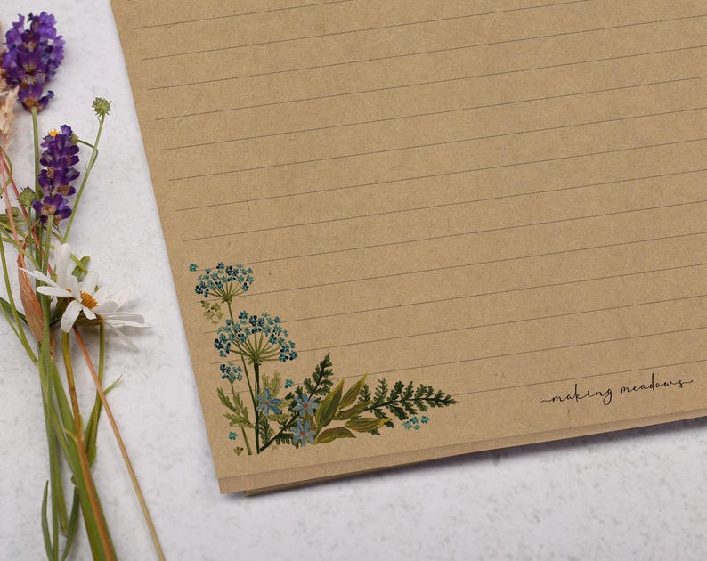 A4 Kraft Letter Writing Paper With Flower Corners - Lined or Unlined ...