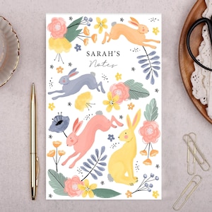Personalised Notebook In Floral Rabbit Design - Office Desk Pad or To Do List Paper