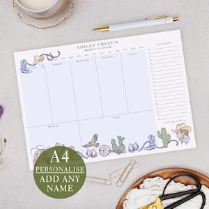 Personalised Weekly Planner Pad With Blue Cowboy Design - Office Desk & List Planning (A4 Size)