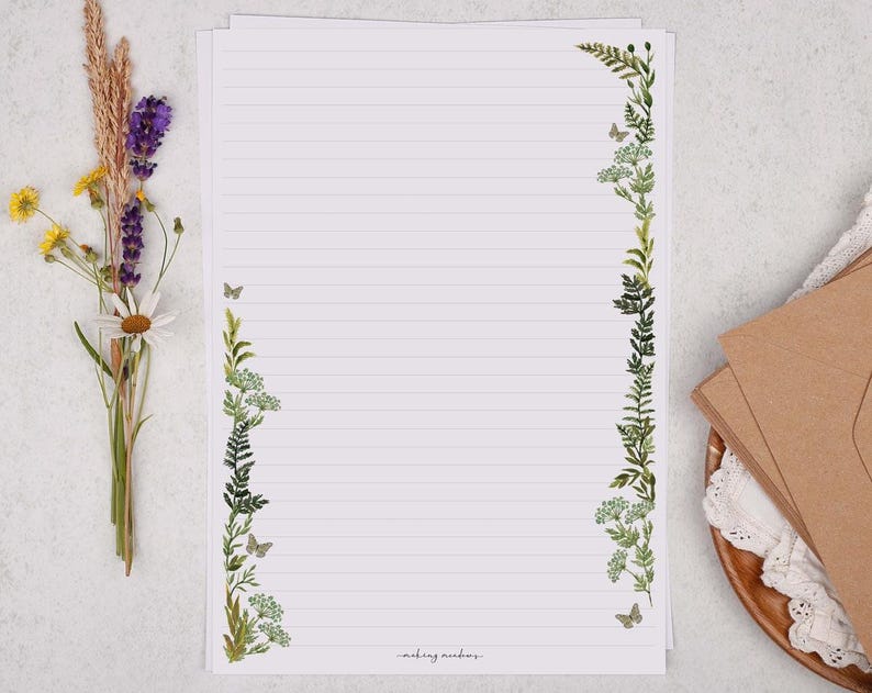 A4 Letter Writing Paper With Botanical Foliage - Lined or Unlined ...