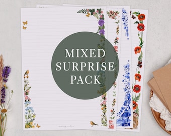 Mixed Pack Of Letter Writing Paper Sheets | A4 or A5 Size | Lined or Unlined Paper | Surprise Multi Pack of Writing Sheets In Random Designs