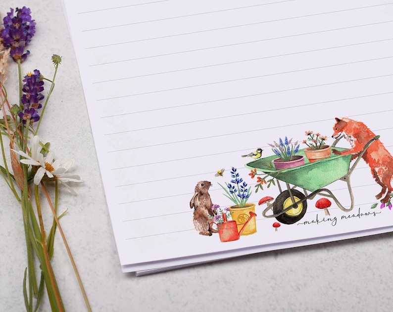 A4 Letter Writing Paper With Fox in Garden - Lined or Unlined ...