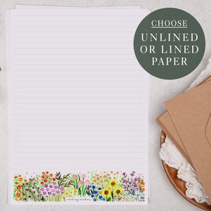 A4 Letter Writing Paper Sheets | Watercolour Garden Flowers | Lined or ...