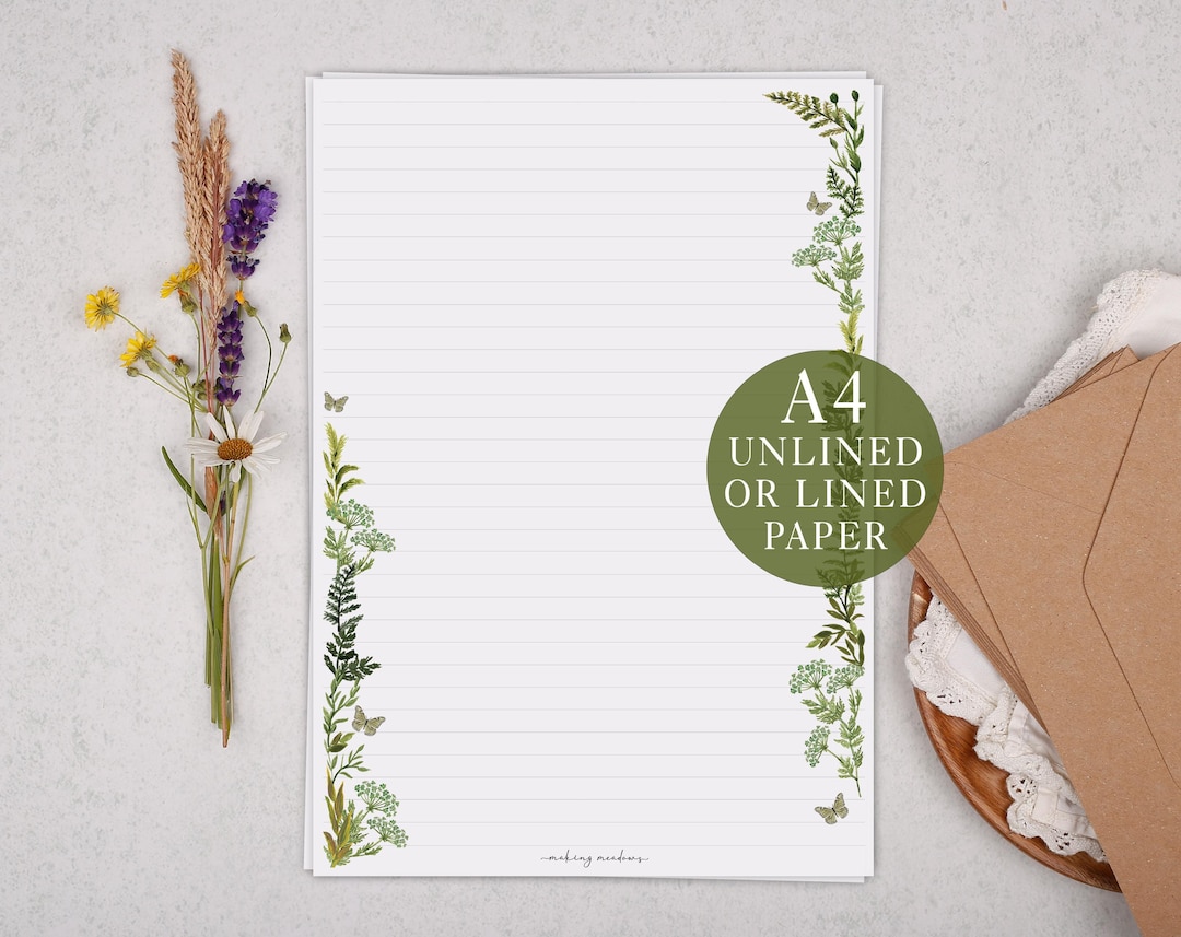 A4 Letter Writing Paper With Botanical Foliage - Lined or Unlined ...