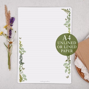 A4 Letter Writing Paper With Botanical Foliage - Lined or Unlined Stationery Set