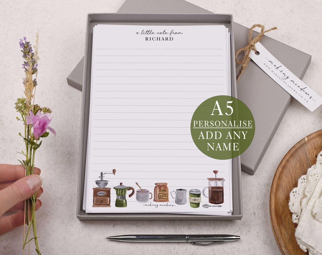 Writing Box Design Paper A5 Personalised Letter Writing Paper Box With Coffee Design - Lined or ...