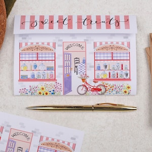 A5 Origami Letter Writing Paper With Pink Shop Front - Lined or Unlined Stationery Set