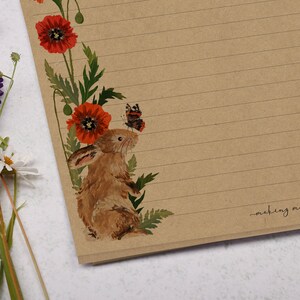 A4 Kraft Letter Writing Paper Sheets | Rabbit & Poppy Floral Design ...