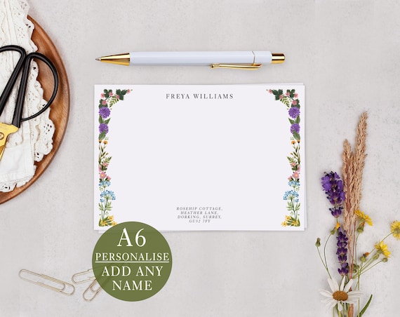 Personalised Notecard Set - Meadow Flower A6 Note Card Stationery
