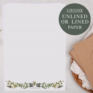 A4 Letter Writing Paper Sheets | Botanical letter paper Foliage | Lined or Unlined Paper | Stationery Gift or Thoughtful Present