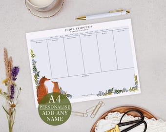 Personalised Weekly Planner Pad With Botanical Fox Design - Office Desk & List Planning (A4 Size)
