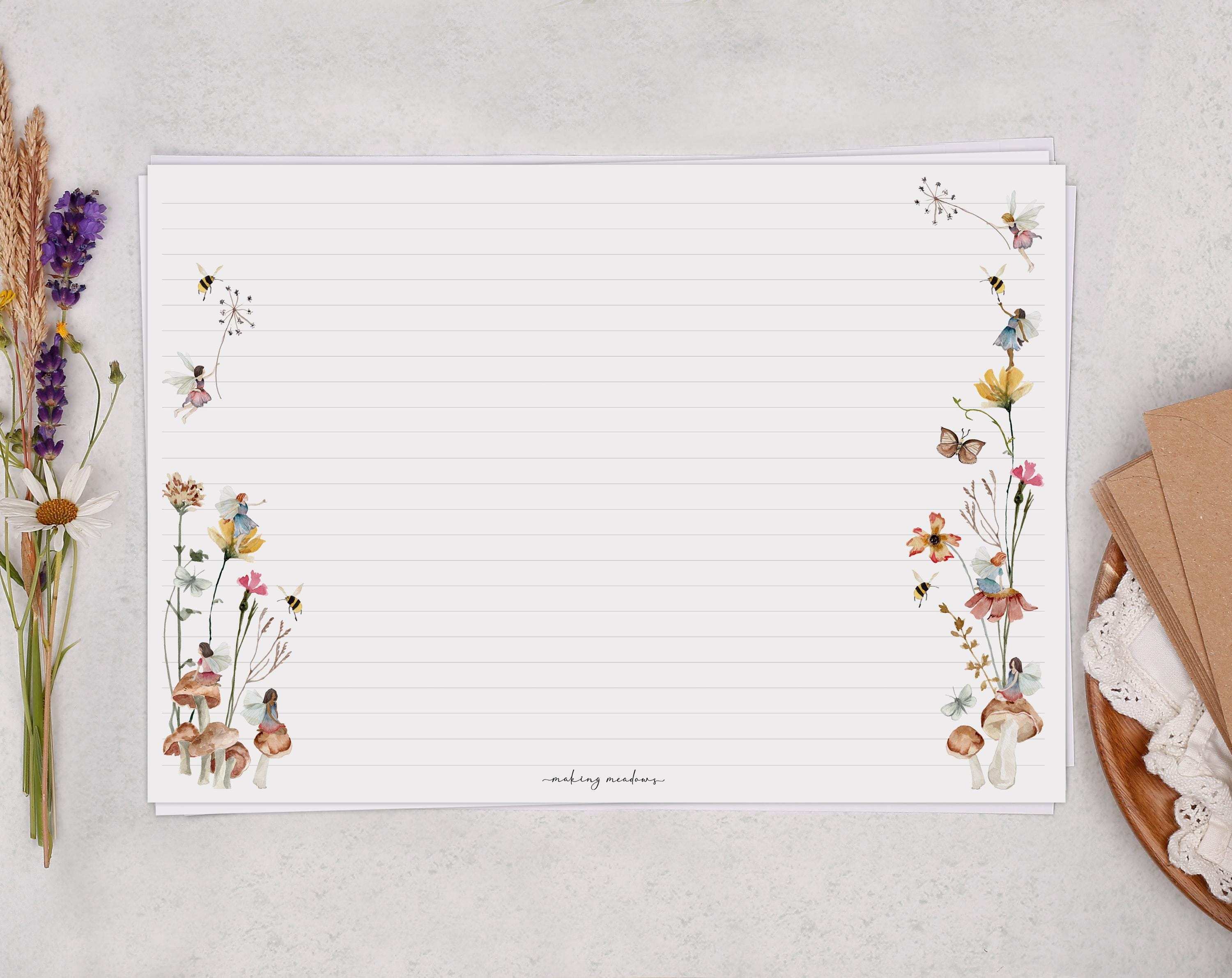 A4 Landscape Letter Writing Paper With Floral Fairy - Lined or Unlined ...