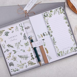 Personalised Botanical Desk Stationery Gift Box | Filled With Notebook, Pad, Pen, Stickers, Envelopes & Writing Paper | Office Gift Set