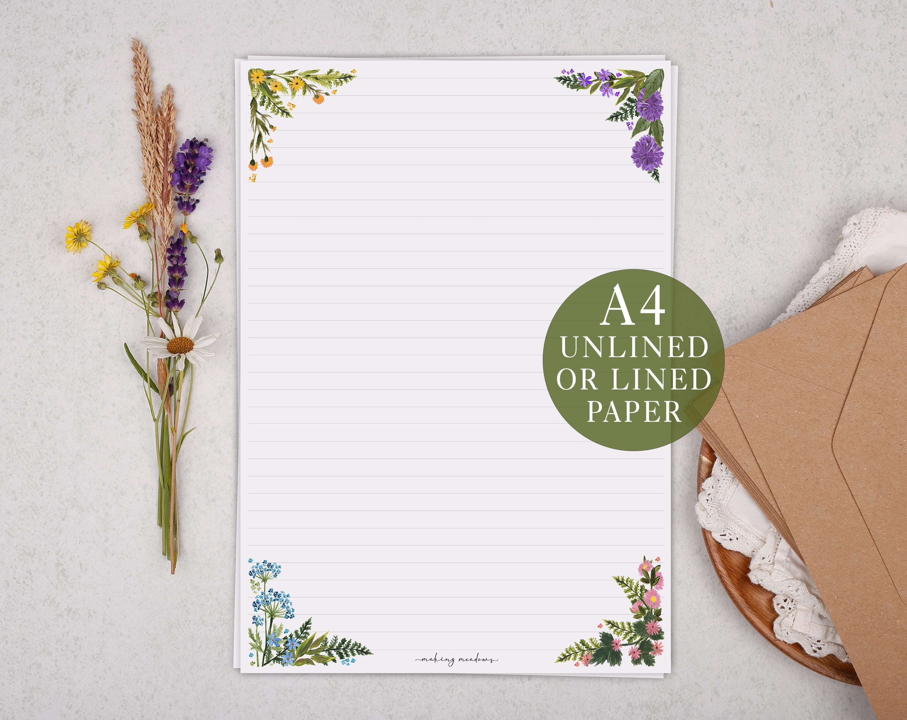 A4 Letter Writing Paper With Floral Flower Corners - Lined or Unlined ...