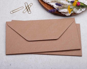 DL Kraft Envelopes With Gummed Flap - Envelope For Letter Writing or Rustic Wedding Stationery