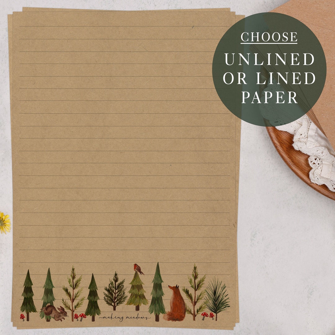 A5 Kraft Letter Writing Paper Sheets | Rabbit, Fox & Trees in Forest ...