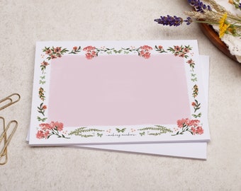 C6 Decorated Envelopes | Watercolour Pink Flower Border Design | Gummed Diamond Flap 100gsm Envelope | Letter Writing Patterned Envelope