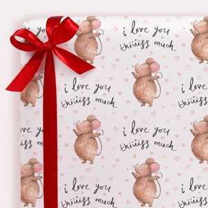 Mouse I Love You Gift Wrapping Paper for Him or Her | Anniversary & Valentine Gift Wrap For Your Love | FOLDED Single Sheet Luxury Gift Wrap
