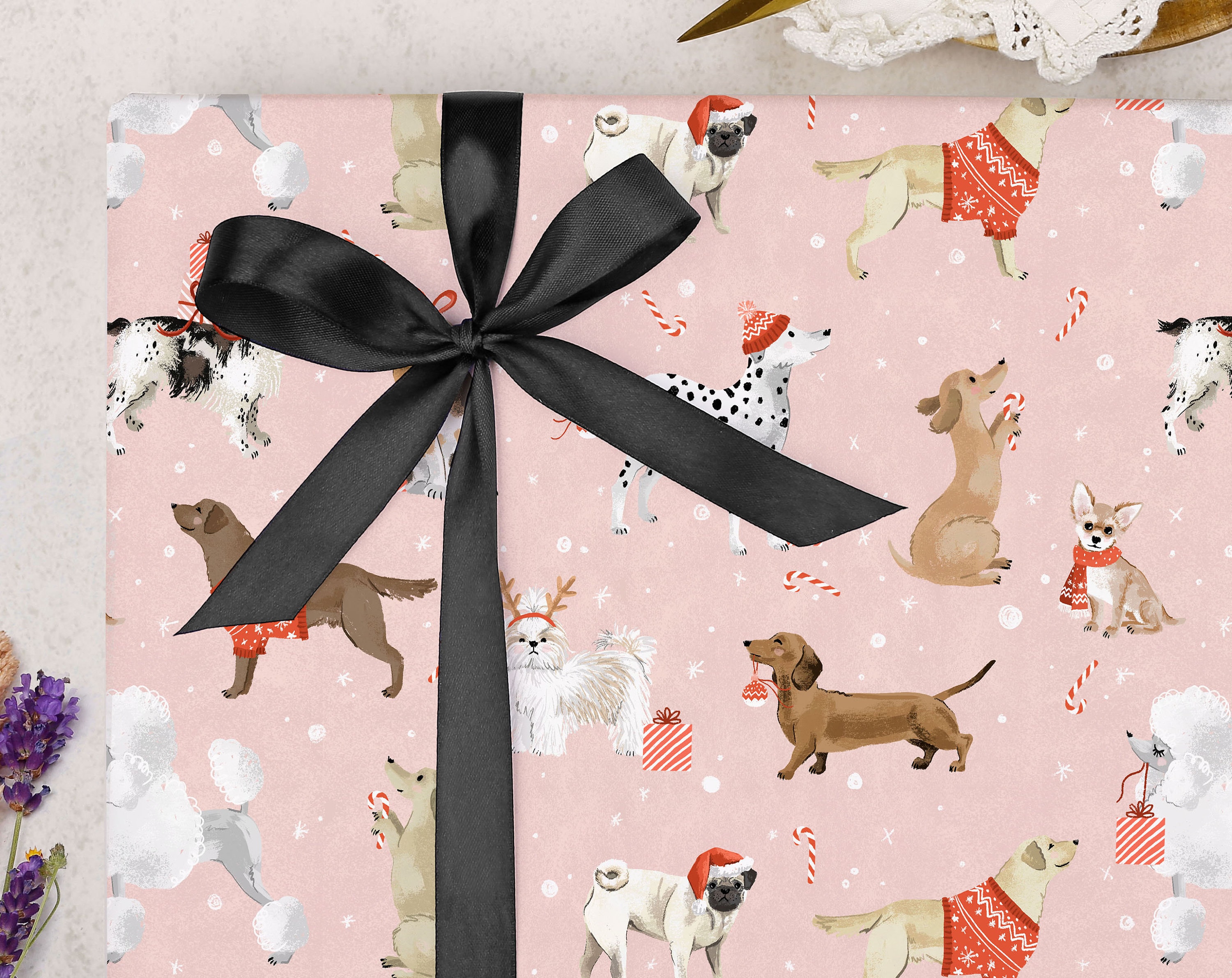 Sausage Dog Christmas Wrapping Paper Kit, Dachshund Wrapping Paper