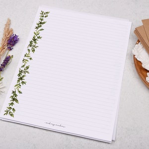 A4 Letter Writing Paper Sheets with a Green Botanical Leaf Border