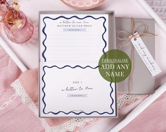Navy Wavy Letter To Our Son As You Grow Set - New Mum Gift