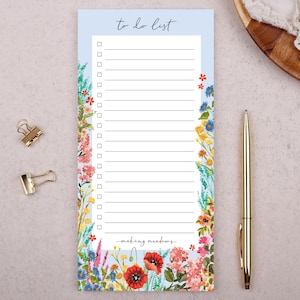 To Do List Notepad With Blue Floral Design - Desk Stationery & Shopping List Pad