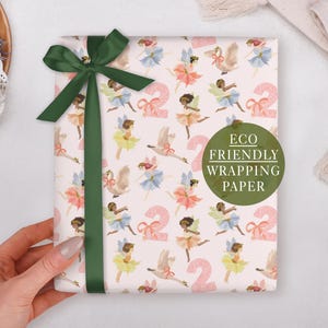 2nd Birthday Wrapping Paper for Children With Pink Fairy - Luxury Gift Wrap, Folded