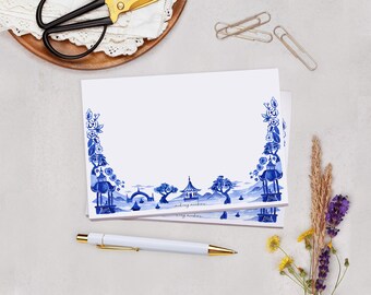 C6 Decorated Envelopes With Blue Japanese Design - Envelope For Letter Writing Stationery Set