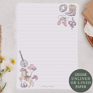 A5 Letter Writing Paper Sheets | Country Western Cowgirl & Wild West Horse Rodeo | Lined or Unlined Paper | Stationery Writer Gift Set