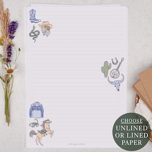A4 Letter Writing Paper Sheets | Wild West Cowboy County & Western Banjo Design | Lined or Unlined Paper | Stationery Writer Gift Set
