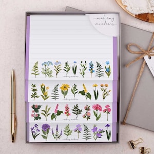 Letter Writing Set with envelopes - Gift Box or Flat Pack options - 32 writing paper sheets & 16 envelopes in a floral meadow flower design