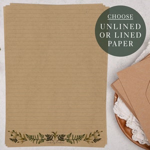 A4 Kraft Letter Writing Paper Sheets | Botanical letter paper Foliage | Lined or Unlined Paper | Stationery Gift or Thoughtful Present