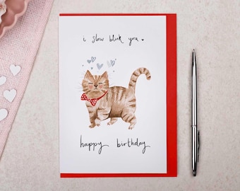 Cat Birthday Card - Watercolour Tabby, I Slow Blink You Design