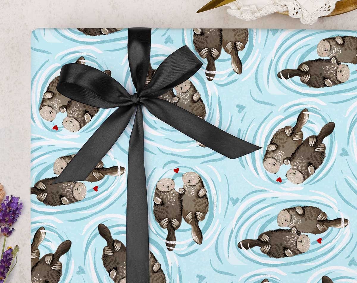 Wrapping Paper for Anniversary Otter Gift Wrap FOLDED 