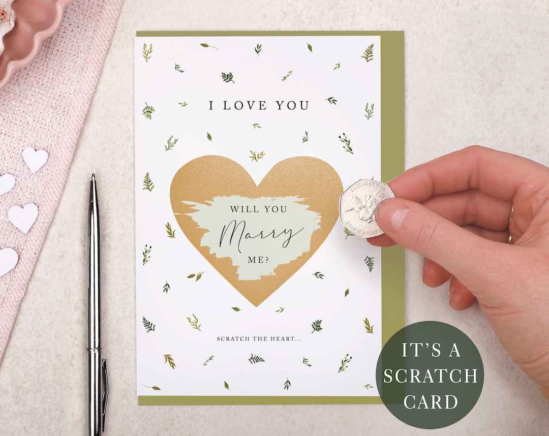 Will You Marry Me Scratch to Reveal Card - Botanical Gold Heart ...