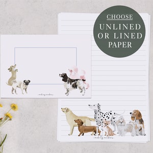 A5 Letter Writing Paper With Envelopes | Cute Blue Writing Set With Dog & Puppy Design | Lined or Unlined Paper | Stationery Gift Set