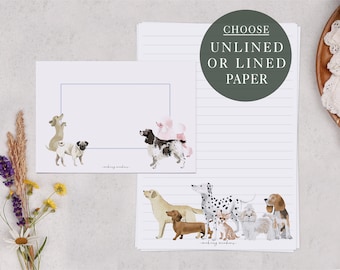 A5 Letter Writing Paper With Envelopes | Cute Blue Writing Set With Dog & Puppy Design | Lined or Unlined Paper | Stationery Gift Set