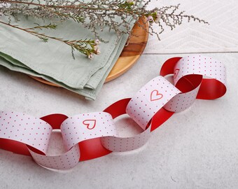 Pink Heart Paper Chain Kit - DIY Valentine Garland, 4m Length