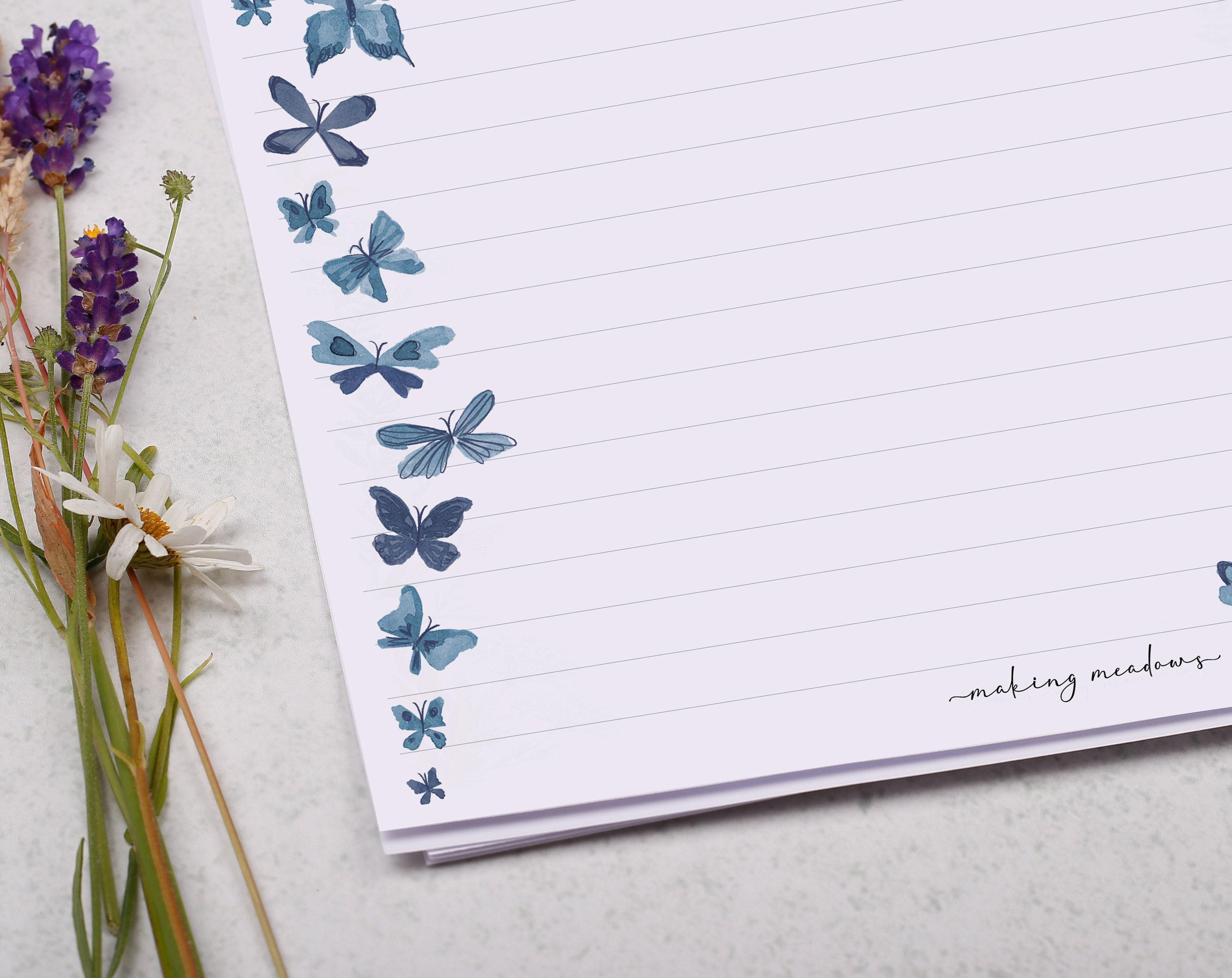 A4 Letter Writing Paper With Blue Butterfly - Lined or Unlined ...