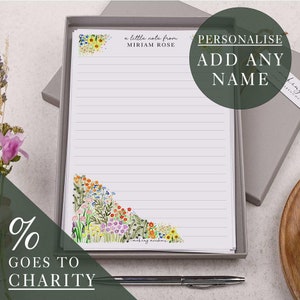A5 Personalised Letter Writing Paper | Gift Box Set | Floral Watercolour Flower Design | Customise With Any Name | % Goes To Charity