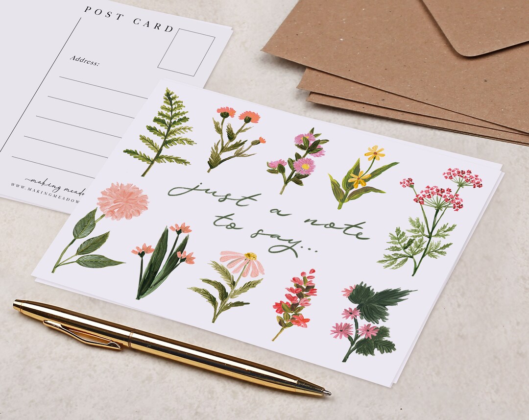 Postcard Note Card Pink Floral Postcard Pack | Wedding or Party 'just A Note to Say' Thank ...