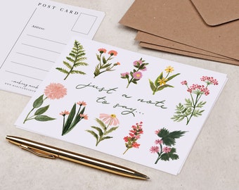 de cartes postales florales roses | pour mariage ou fête, carte de remerciement « Juste un mot pour dire » | Lot de cartes Pensez à vous | Ajouter des enveloppes facultatives