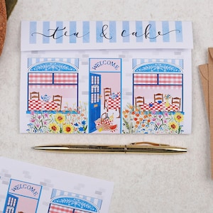 A5 Origami Letter Writing Paper With Blue Shop Front - Lined or Unlined Stationery Set