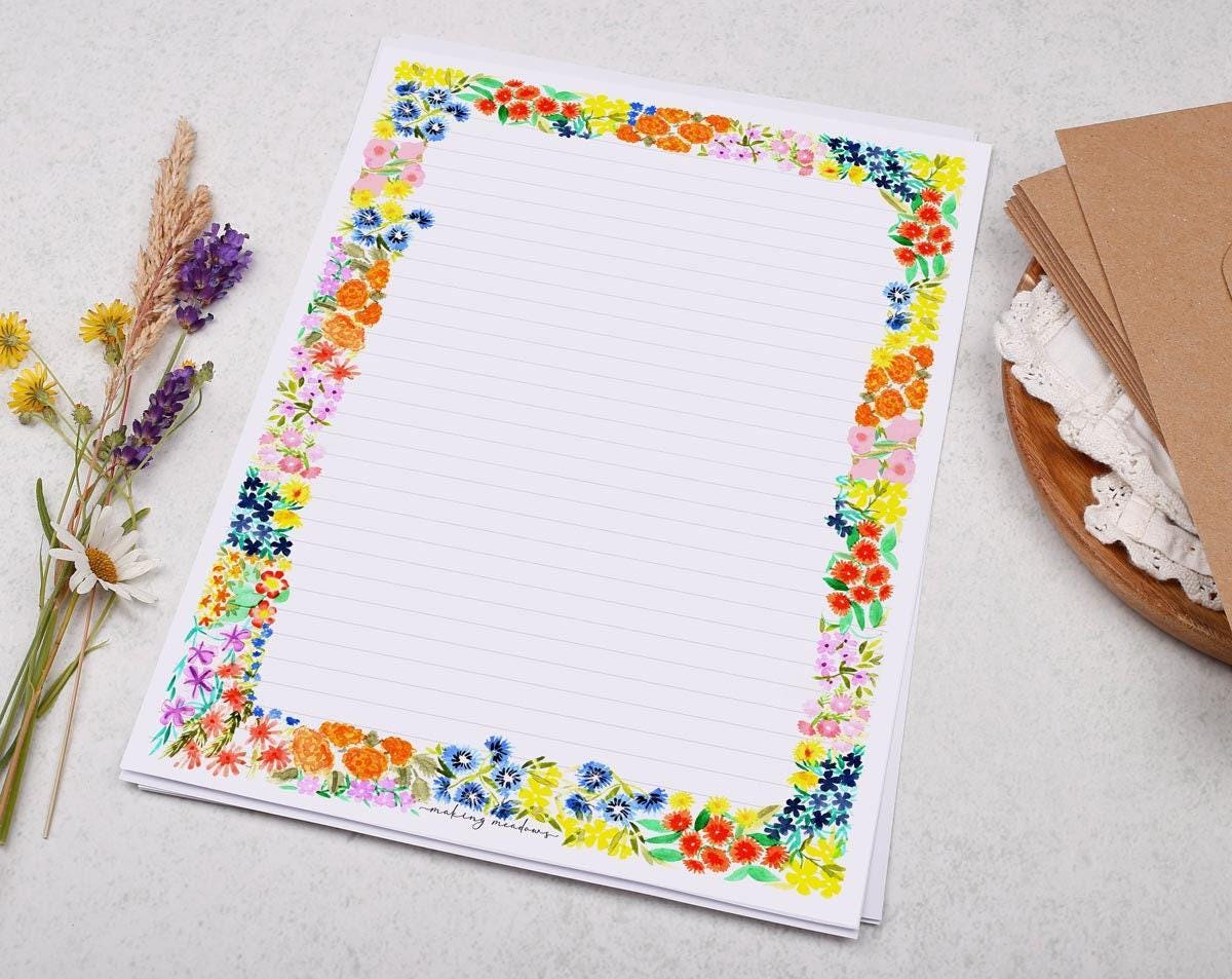 A4 Letter Writing Paper With Watercolour Floral Border - Lined or ...