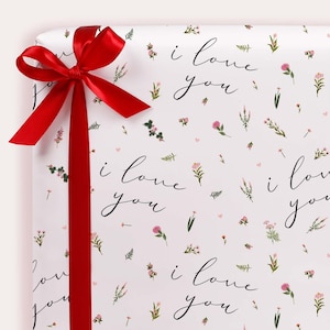 Floral 'I Love You' Gift Wrapping Paper for Her Or Him | Anniversary & Valentine Love Wrapping Paper | FOLDED Single Sheet Luxury Gift Wrap
