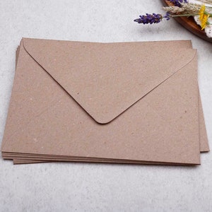 125 x 175mm Kraft Envelopes | Coloured Gummed, Diamond Flap, 100gsm Envelope | Wedding Invitation Stationery or Letter Writing Paper Set
