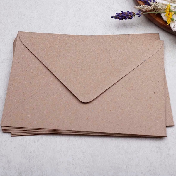 125 x 175mm Kraft Envelopes | Coloured Gummed, Diamond Flap, 100gsm Envelope | Wedding Invitation Stationery or Letter Writing Paper Set