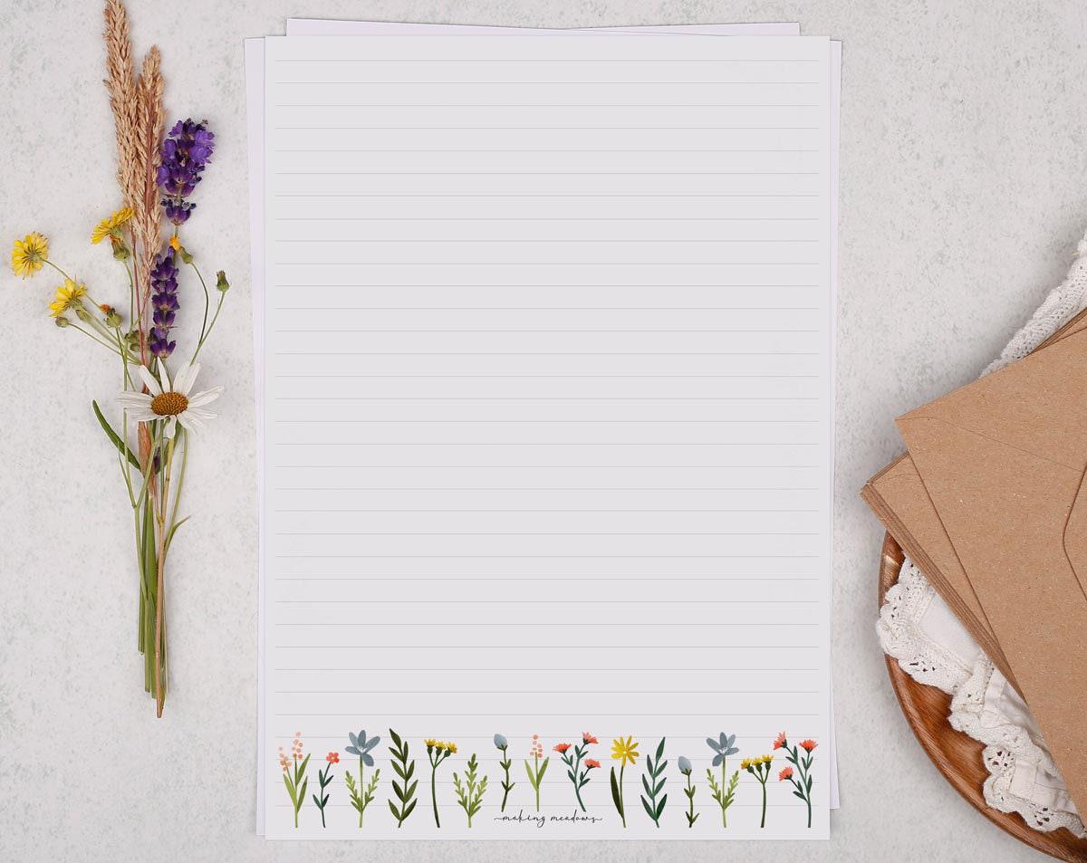 A4 Letter Writing Paper With Meadow Flowers - Lined or Unlined ...