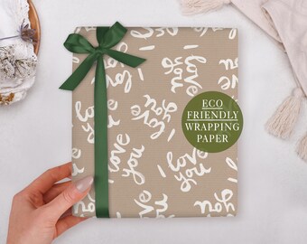 Kraft Valentine Wrapping Paper - I Love You Luxury Gift Wrap, Folded